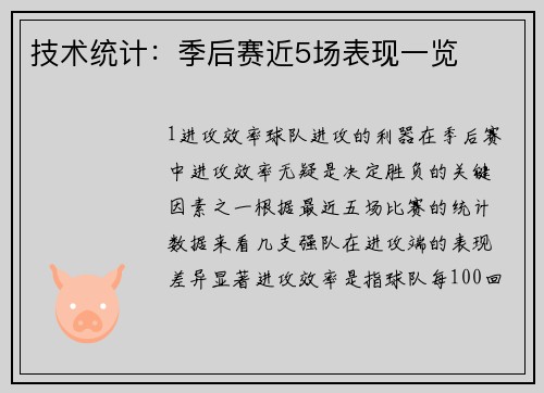 技术统计：季后赛近5场表现一览