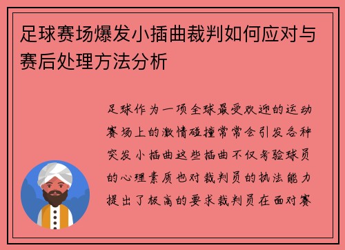 足球赛场爆发小插曲裁判如何应对与赛后处理方法分析
